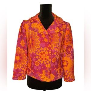 Tracy Feith 100% Wool Floral Blazer/Jacket Floral Pink/orange/red EUC